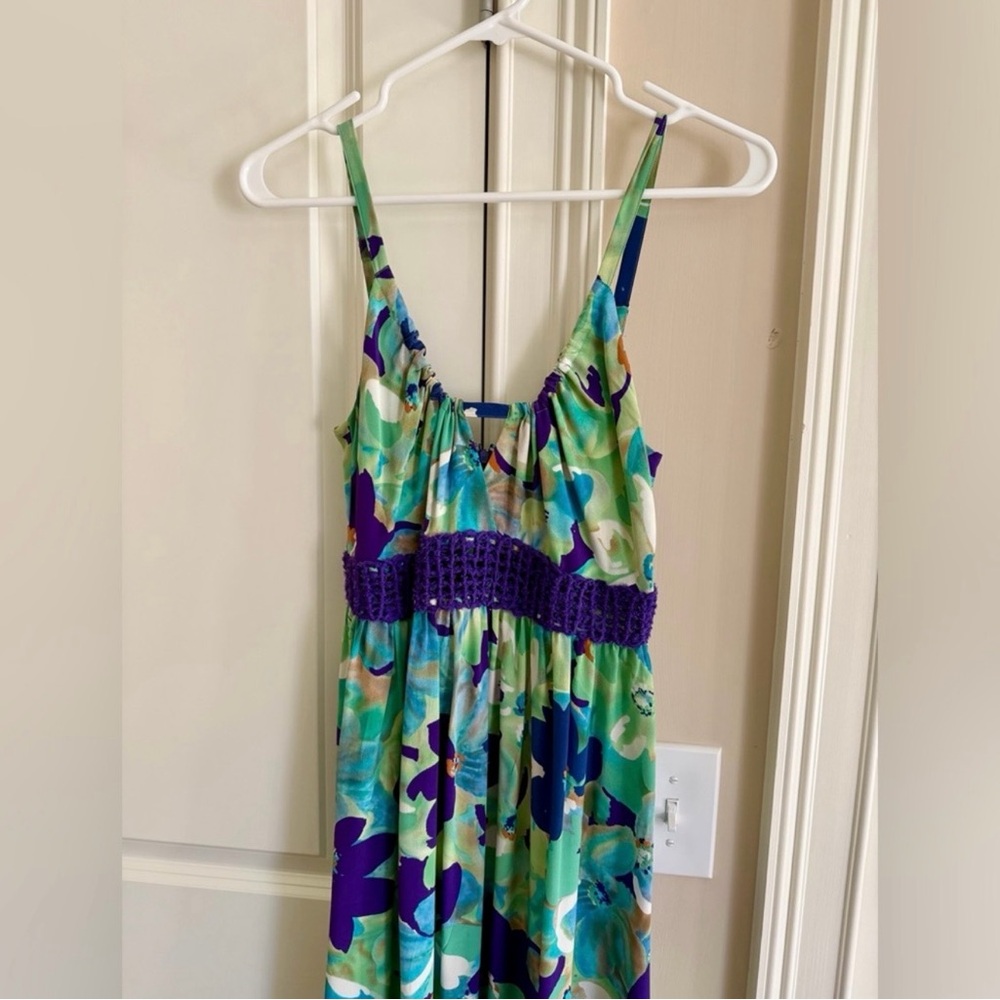 Like New 💚 Marciano Floral Maxi Dress Blue Green Purple Boho Summer Size S - Picture 8 of 9